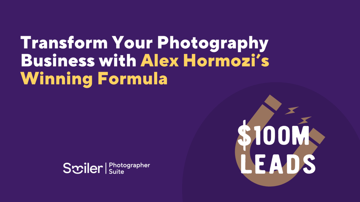 Banner that reads "Transform Your Photography Business with Alex Hormozi's Winning Formula"